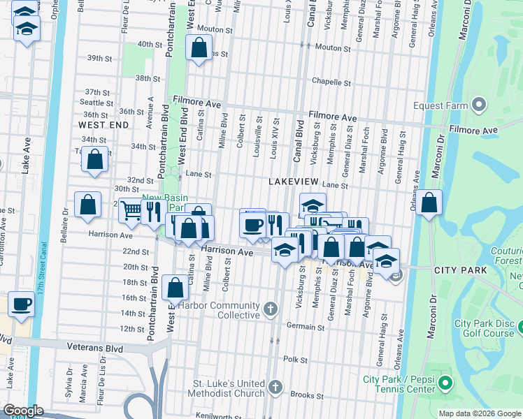 map of restaurants, bars, coffee shops, grocery stores, and more near in New Orleans