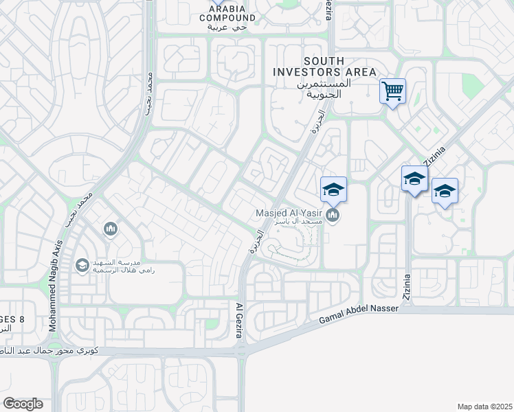 map of restaurants, bars, coffee shops, grocery stores, and more near in New Cairo 1