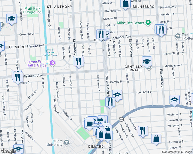 map of restaurants, bars, coffee shops, grocery stores, and more near 4822 Frenchmen Street in New Orleans