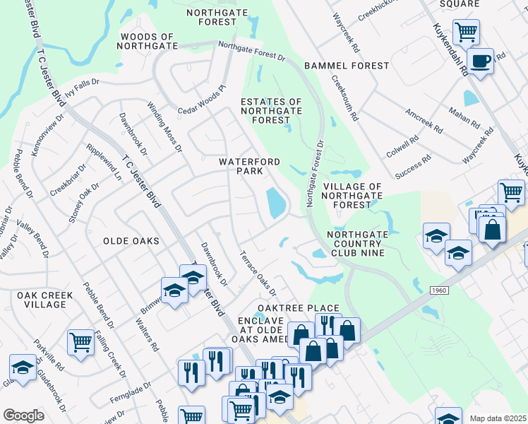 map of restaurants, bars, coffee shops, grocery stores, and more near 15114 Climbing Branch Drive in Houston