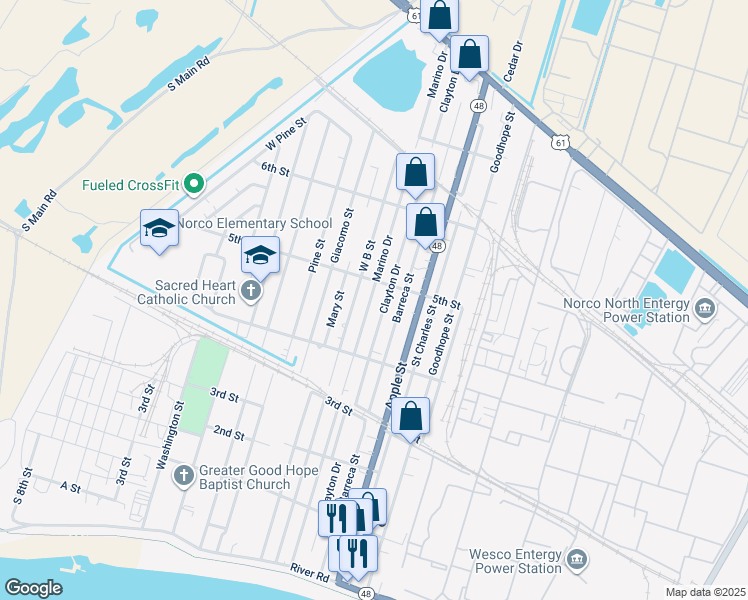 map of restaurants, bars, coffee shops, grocery stores, and more near 468 West B Street in Norco