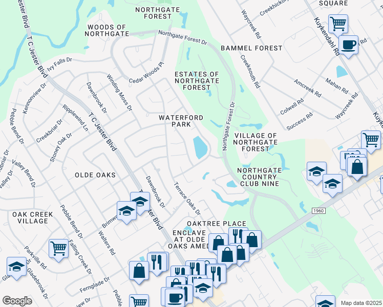 map of restaurants, bars, coffee shops, grocery stores, and more near 15114 Climbing Branch Drive in Houston