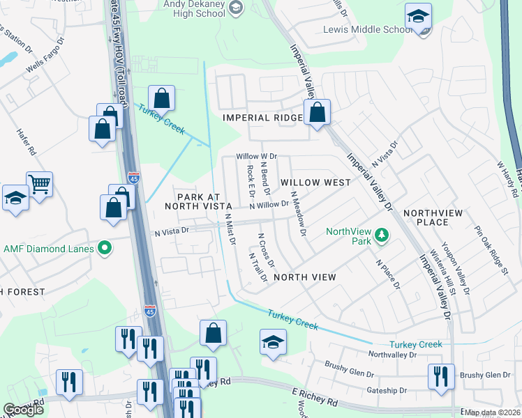 map of restaurants, bars, coffee shops, grocery stores, and more near 522 North Willow Drive in Houston