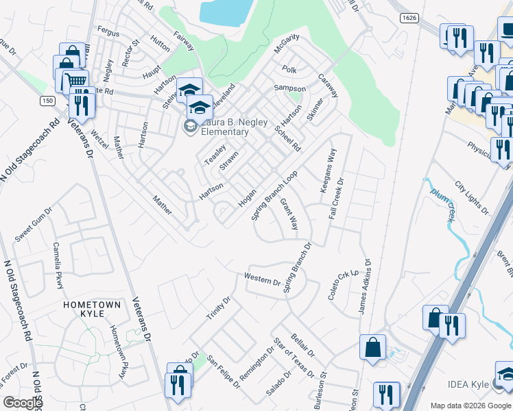 map of restaurants, bars, coffee shops, grocery stores, and more near 209 Spring Branch Loop in Kyle