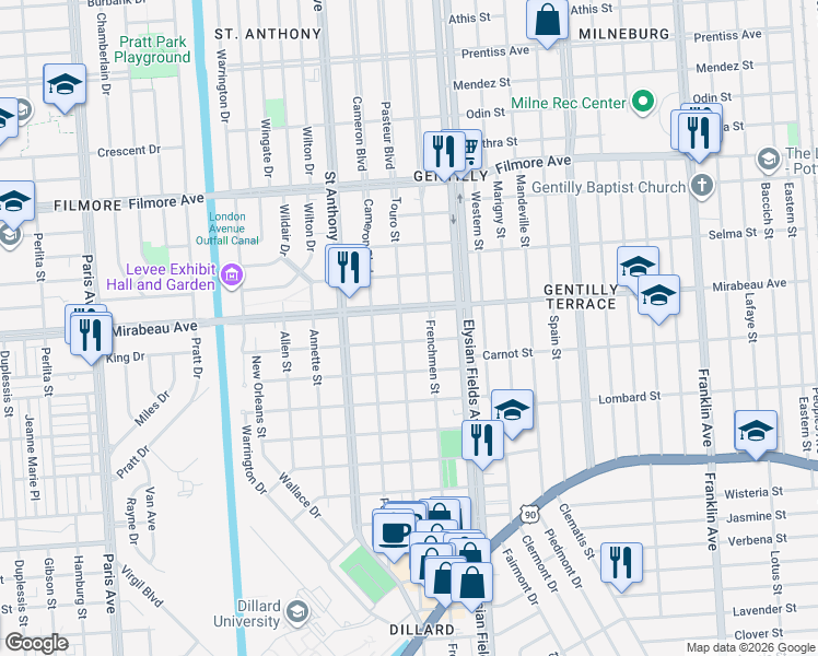 map of restaurants, bars, coffee shops, grocery stores, and more near 4822 Frenchmen Street in New Orleans
