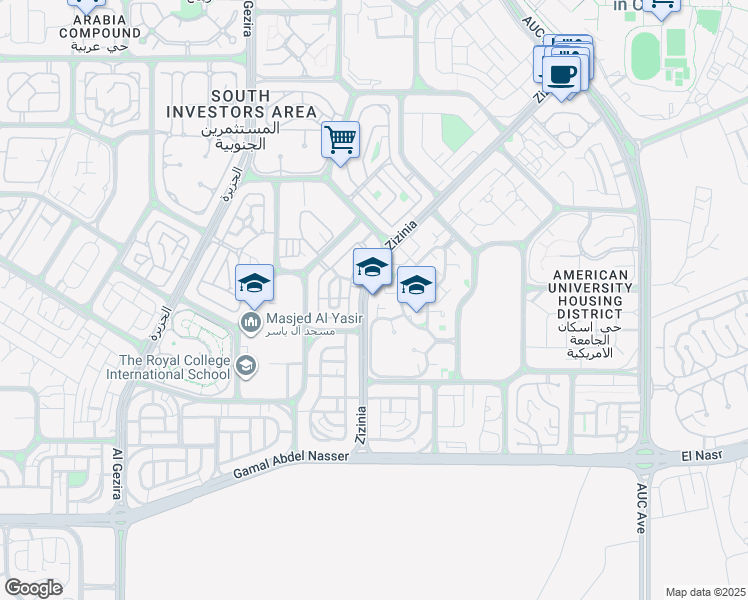 map of restaurants, bars, coffee shops, grocery stores, and more near in New Cairo 1