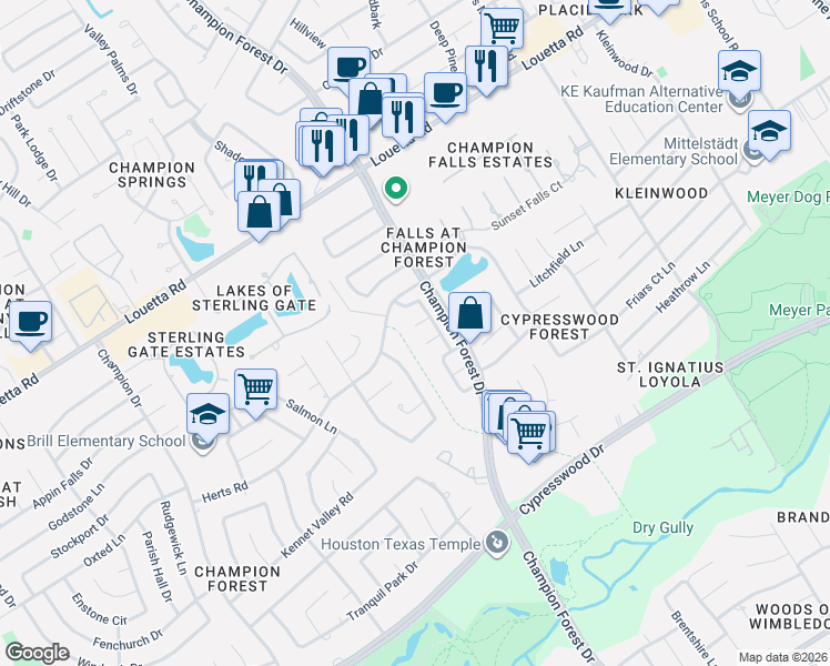 map of restaurants, bars, coffee shops, grocery stores, and more near 8319 Astwood Court in Spring