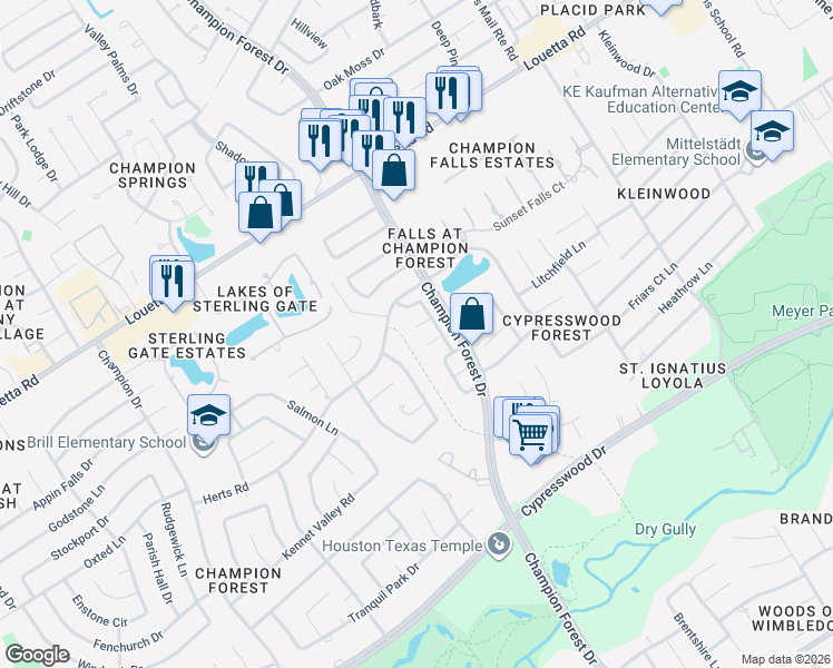 map of restaurants, bars, coffee shops, grocery stores, and more near 8319 Astwood Ct in Spring