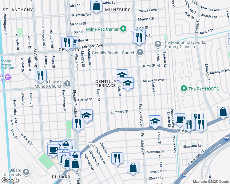 map of restaurants, bars, coffee shops, grocery stores, and more near 4731 Music Street in New Orleans