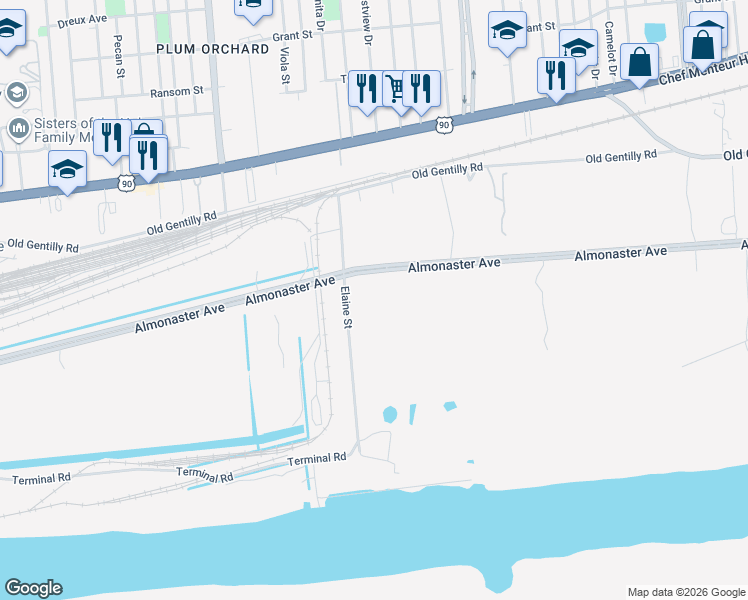 map of restaurants, bars, coffee shops, grocery stores, and more near 7979 Almonaster Avenue in New Orleans