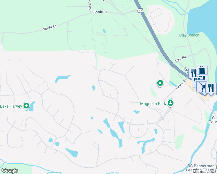 map of restaurants, bars, coffee shops, grocery stores, and more near 3373 Hawktree Court in Green Cove Springs