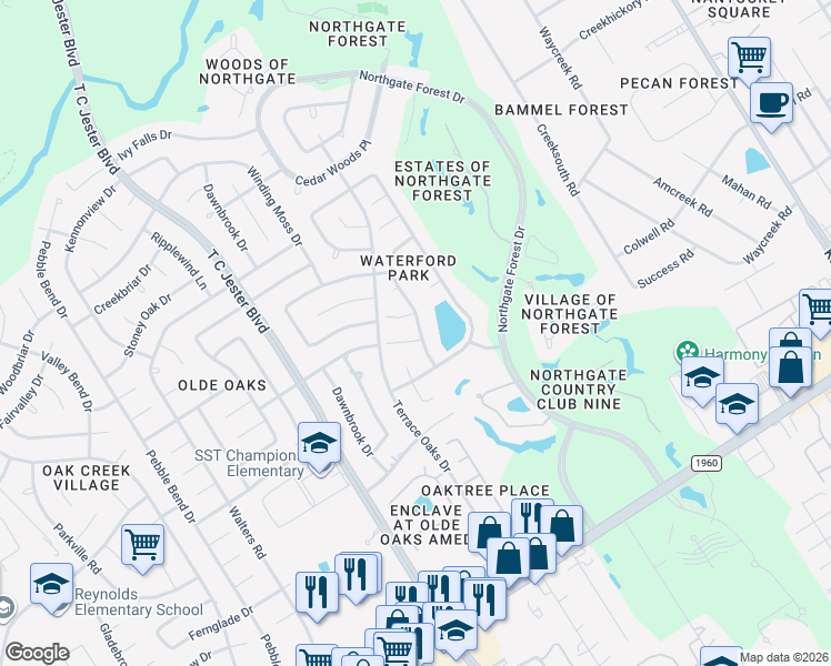 map of restaurants, bars, coffee shops, grocery stores, and more near 3106 Iron Crown Circle in Houston