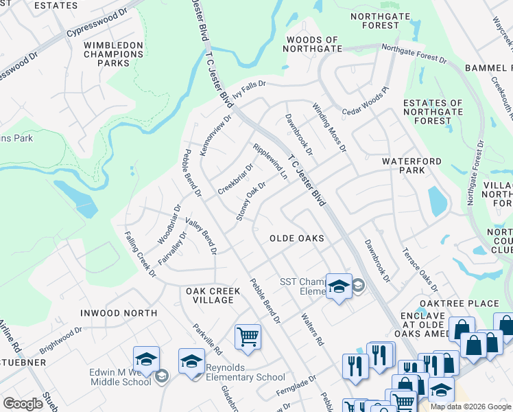 map of restaurants, bars, coffee shops, grocery stores, and more near 3507 Aspen Bend Drive in Houston