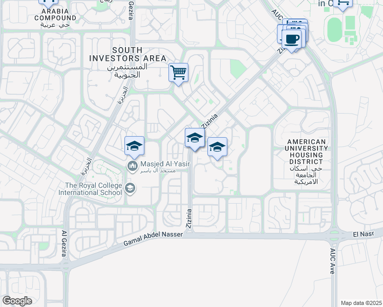 map of restaurants, bars, coffee shops, grocery stores, and more near in New Cairo 1