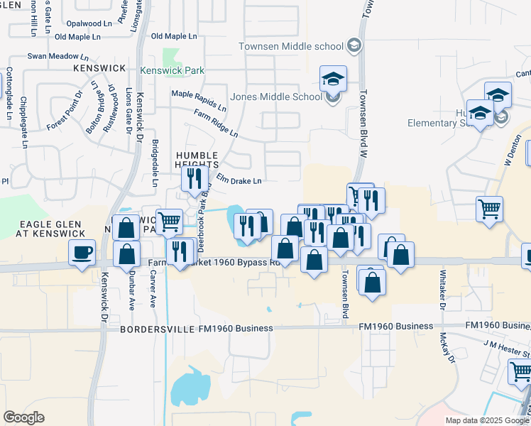 map of restaurants, bars, coffee shops, grocery stores, and more near 9387 Farm to Market 1960 Bypass Road West in Humble