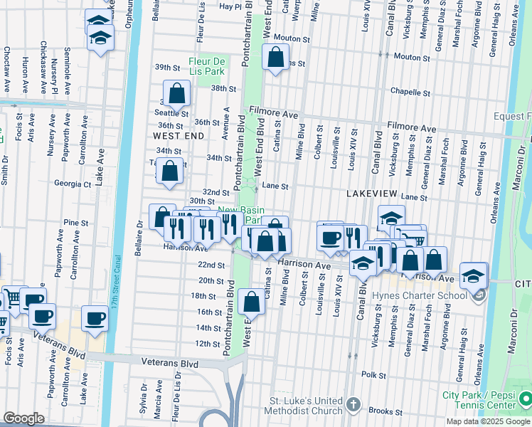 map of restaurants, bars, coffee shops, grocery stores, and more near 122 Bragg Street in New Orleans