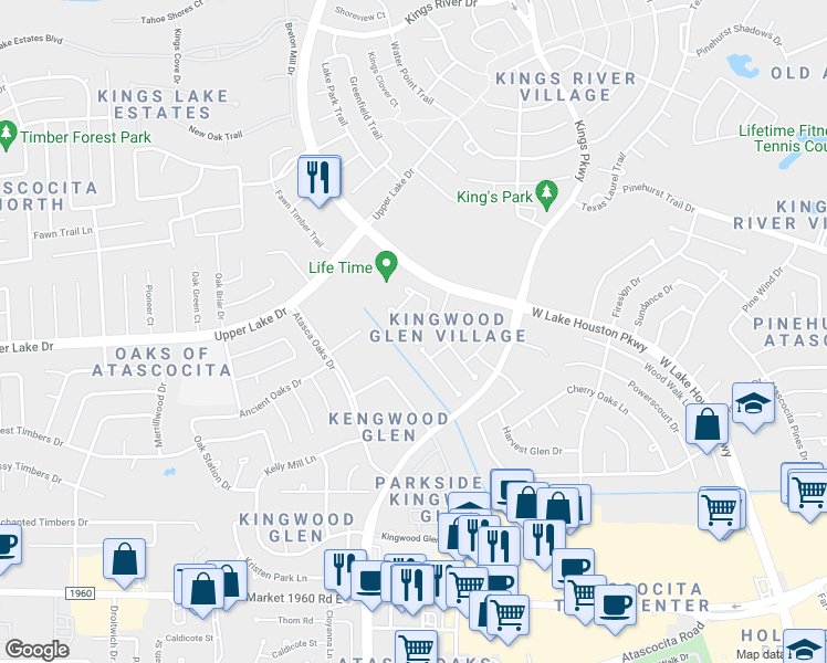 map of restaurants, bars, coffee shops, grocery stores, and more near 20226 Arbolada Green Court in Humble