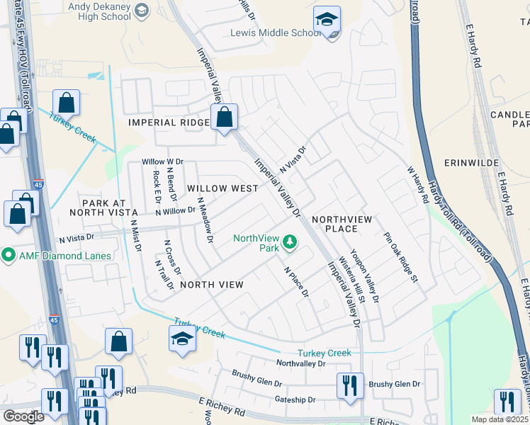 map of restaurants, bars, coffee shops, grocery stores, and more near 919 Oak W Dr in Houston
