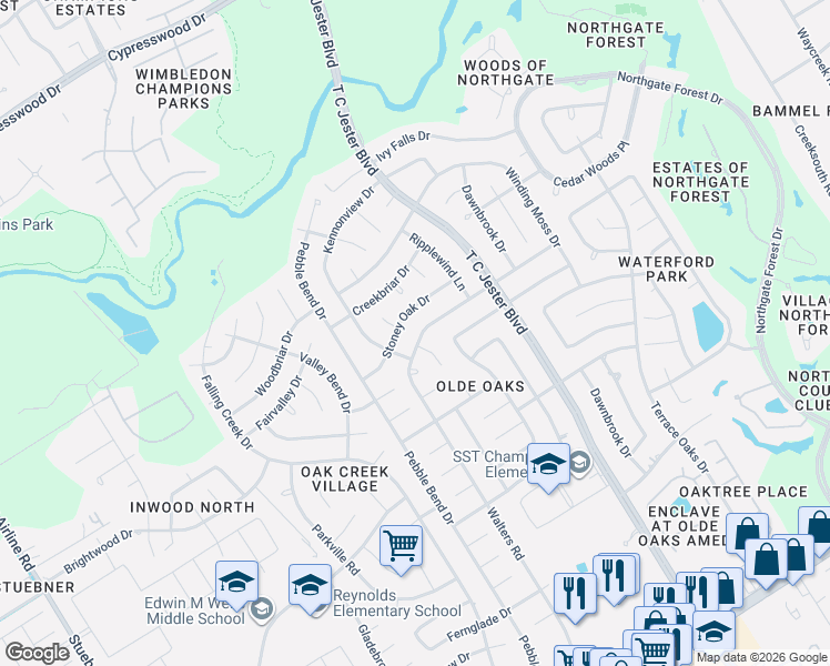 map of restaurants, bars, coffee shops, grocery stores, and more near 3507 Aspen Bend Drive in Houston