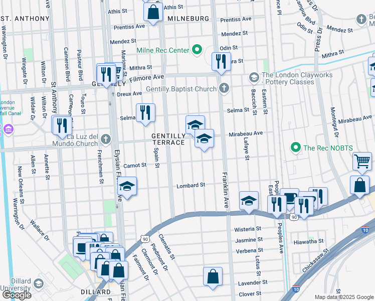 map of restaurants, bars, coffee shops, grocery stores, and more near 4738 Arts Street in New Orleans