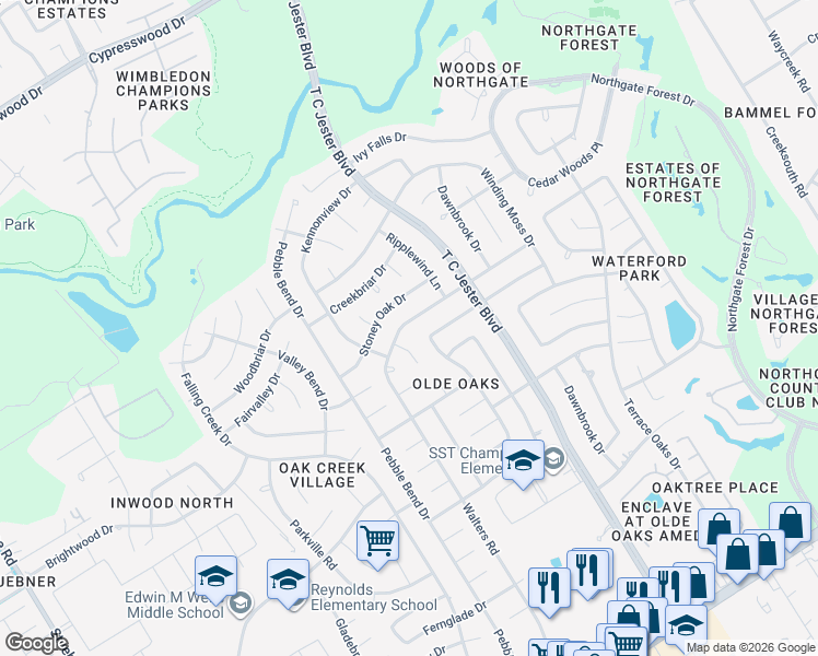 map of restaurants, bars, coffee shops, grocery stores, and more near 3507 Aspen Bend Drive in Houston