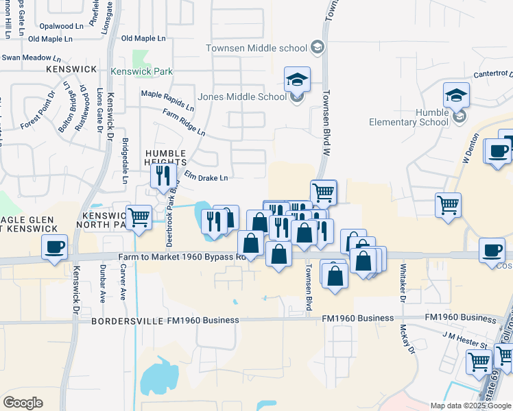 map of restaurants, bars, coffee shops, grocery stores, and more near 9387 Farm to Market 1960 Bypass Road West in Humble