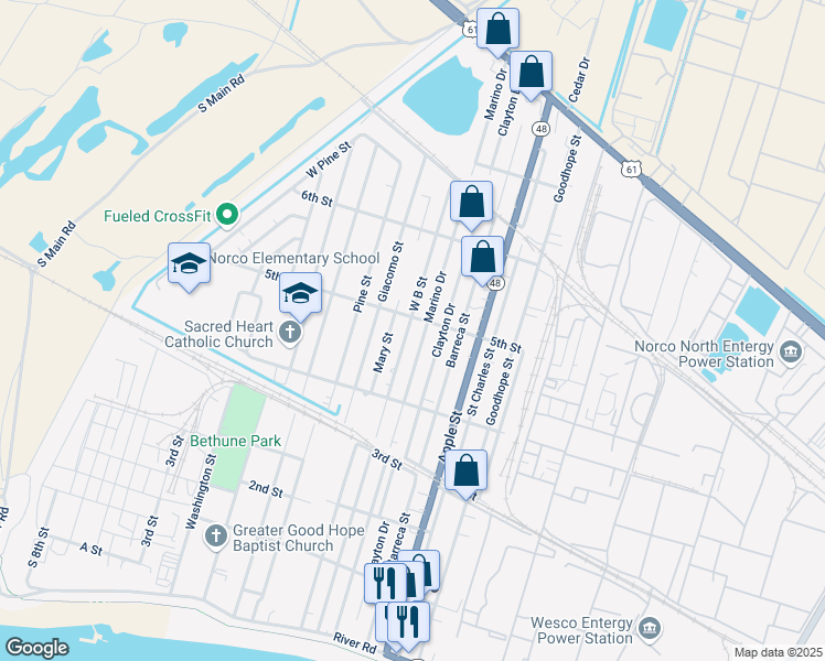 map of restaurants, bars, coffee shops, grocery stores, and more near 468 West B Street in Norco