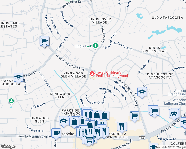 map of restaurants, bars, coffee shops, grocery stores, and more near 20031-20035 West Lake Houston Parkway in Atascocita