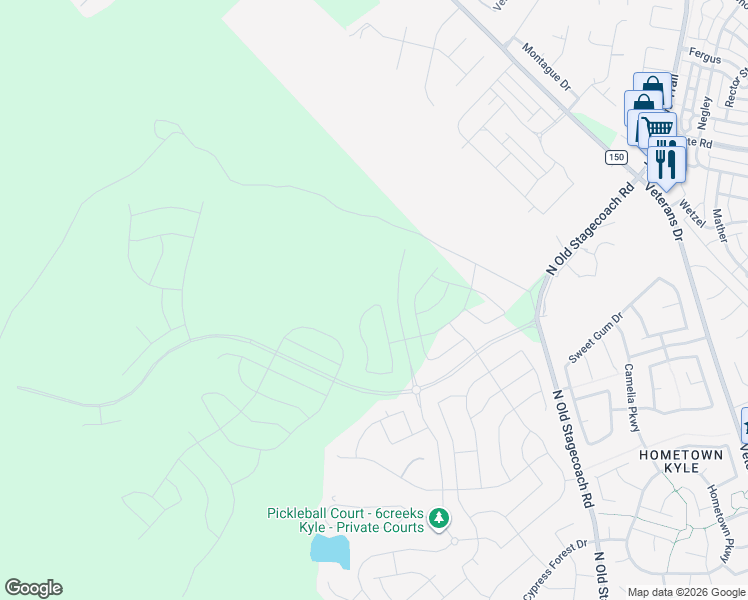 map of restaurants, bars, coffee shops, grocery stores, and more near Unnamed Road in Kyle