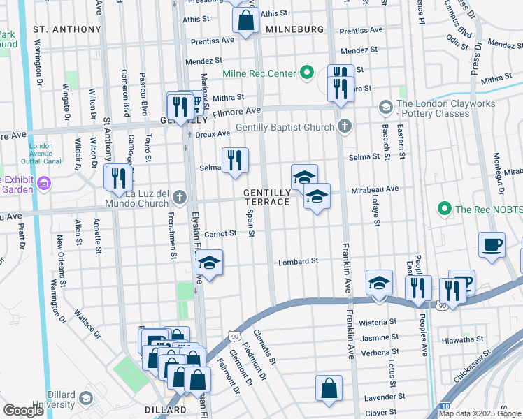 map of restaurants, bars, coffee shops, grocery stores, and more near 4744 Saint Roch Avenue in New Orleans