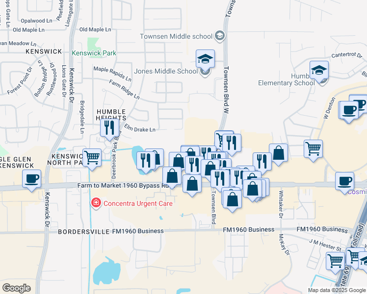 map of restaurants, bars, coffee shops, grocery stores, and more near 9393 Farm to Market 1960 Bypass in Humble