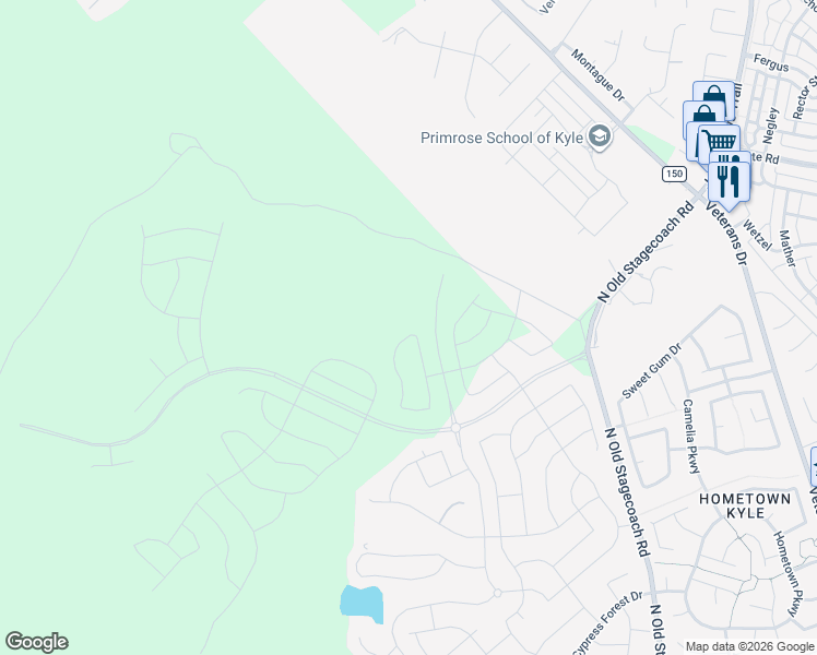 map of restaurants, bars, coffee shops, grocery stores, and more near Unnamed Road in Kyle