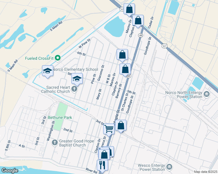 map of restaurants, bars, coffee shops, grocery stores, and more near 468 West B Street in Norco
