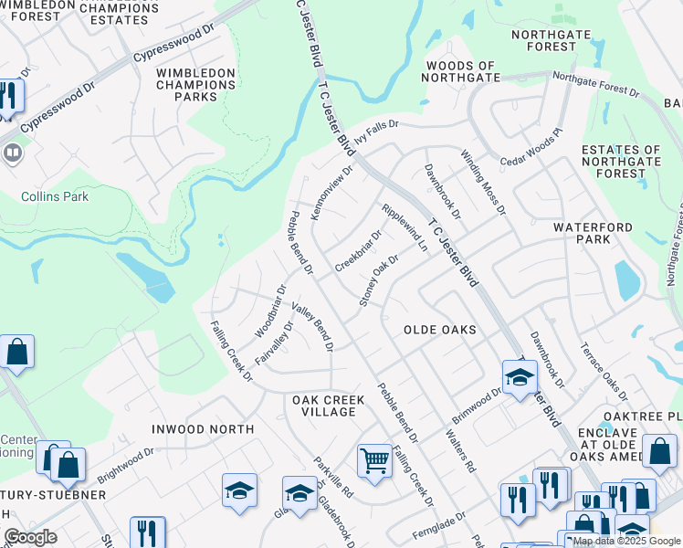 map of restaurants, bars, coffee shops, grocery stores, and more near 15607 Autumnbrook Drive in Houston