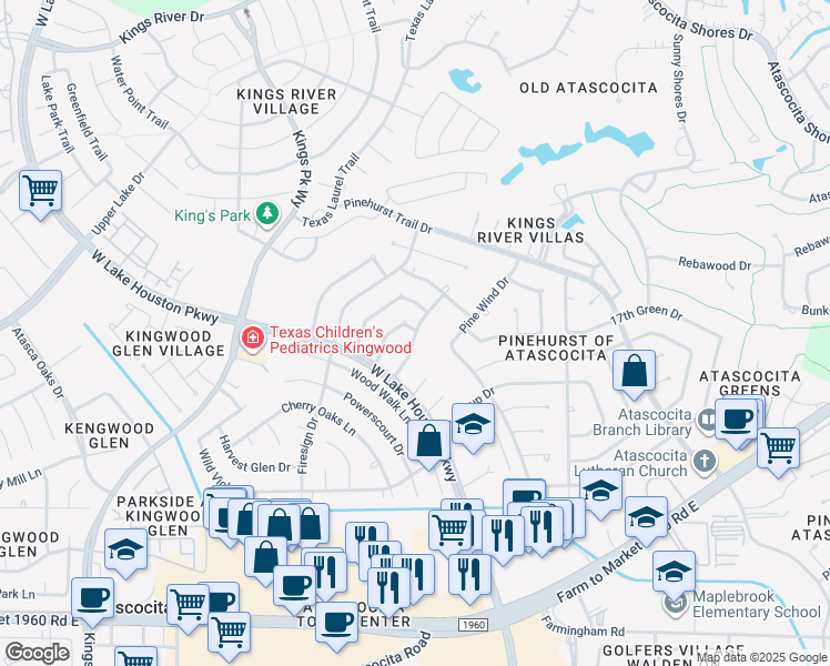 map of restaurants, bars, coffee shops, grocery stores, and more near 19823 Medicine Bow Drive in Humble