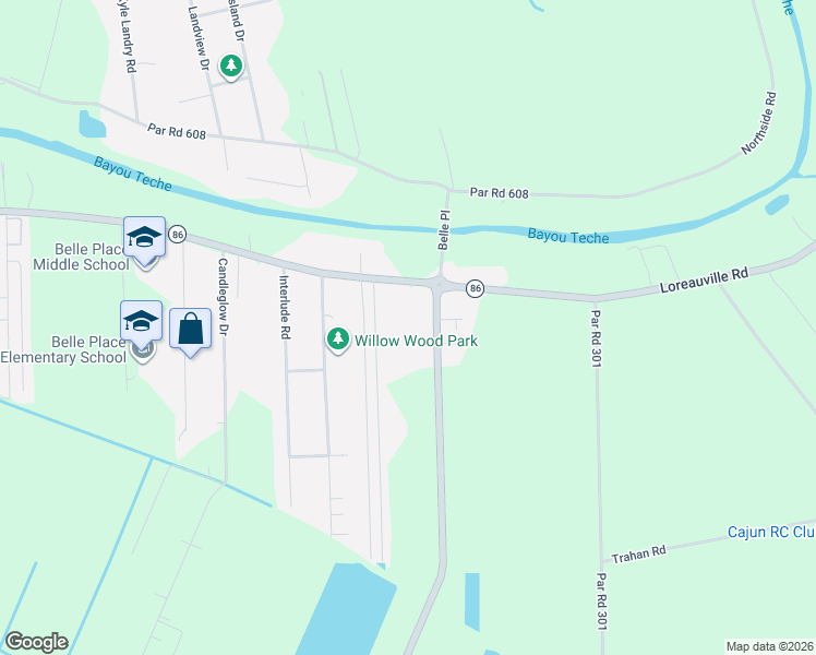 map of restaurants, bars, coffee shops, grocery stores, and more near 2303 Belle Place Olivier Road in New Iberia