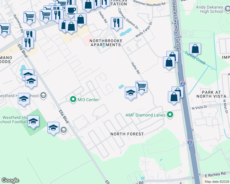 map of restaurants, bars, coffee shops, grocery stores, and more near 711 Hallsleigh Lane in Houston