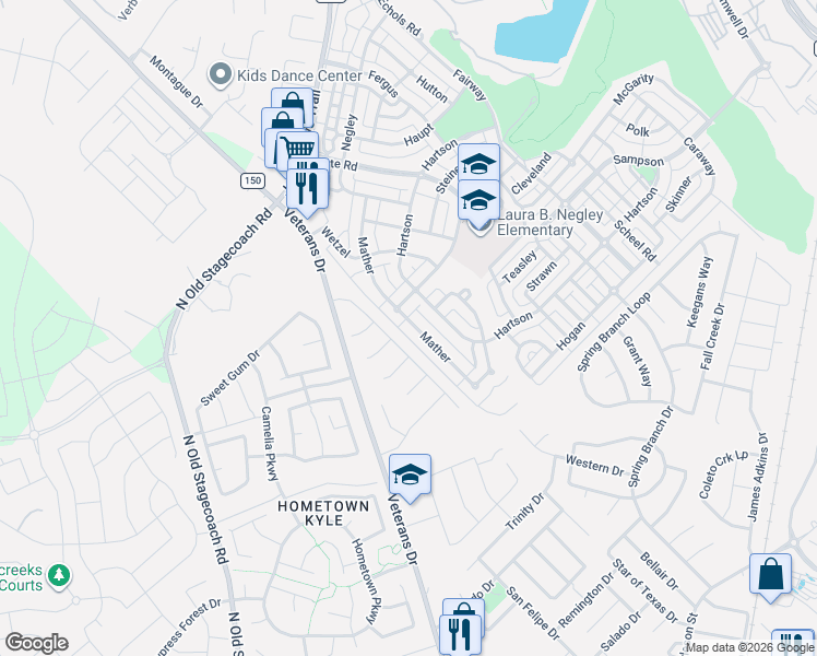 map of restaurants, bars, coffee shops, grocery stores, and more near 4332 Mather in Kyle