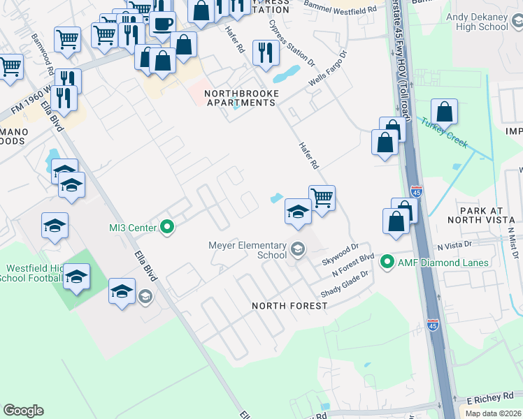 map of restaurants, bars, coffee shops, grocery stores, and more near 755 Hallsleigh Lane in Houston