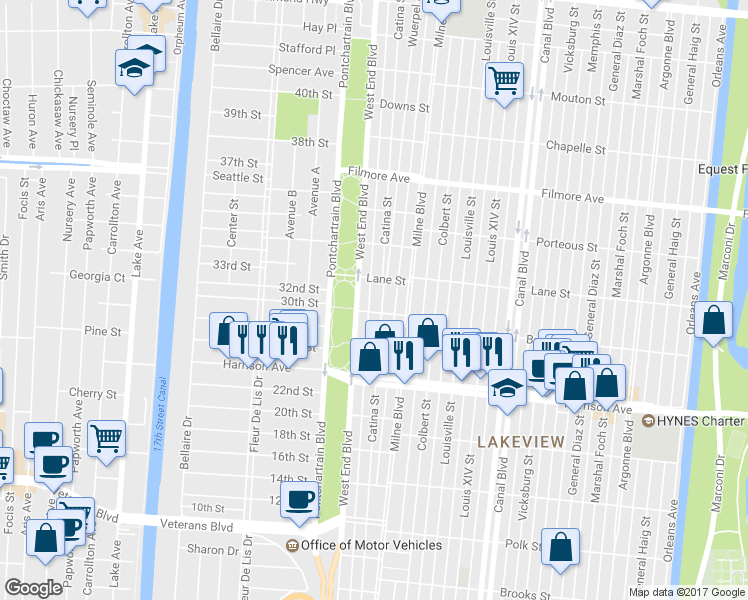 map of restaurants, bars, coffee shops, grocery stores, and more near 122 Bragg Street in New Orleans