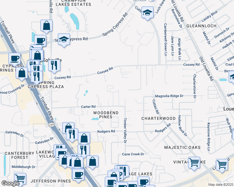 map of restaurants, bars, coffee shops, grocery stores, and more near 16314 Luzerne Drive in Houston