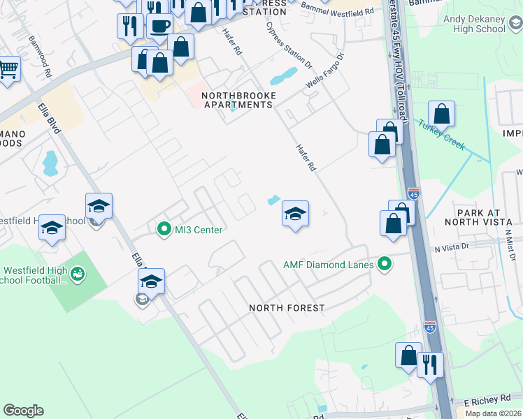 map of restaurants, bars, coffee shops, grocery stores, and more near 711 Hallsleigh Lane in Houston