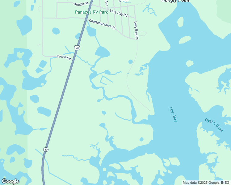 map of restaurants, bars, coffee shops, grocery stores, and more near 337 Levy Bay Road in Panacea