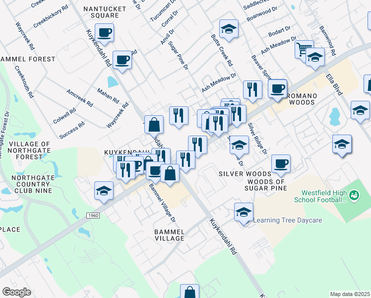 map of restaurants, bars, coffee shops, grocery stores, and more near 2226 Cypress Creek Parkway in Houston