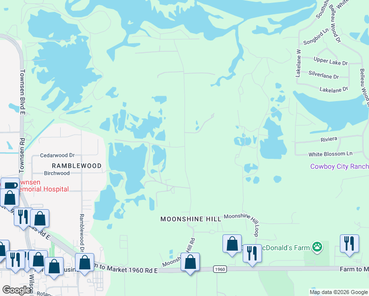 map of restaurants, bars, coffee shops, grocery stores, and more near 834 Moonshine Hill Road in Humble