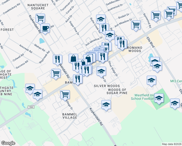 map of restaurants, bars, coffee shops, grocery stores, and more near 2103 FM 1960 Rd W in Houston