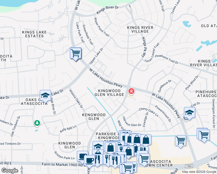 map of restaurants, bars, coffee shops, grocery stores, and more near 2002 Kings Glen Drive in Atascocita