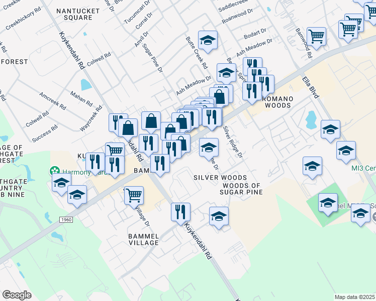 map of restaurants, bars, coffee shops, grocery stores, and more near 2025 Farm to Market 1960 Road West in Houston