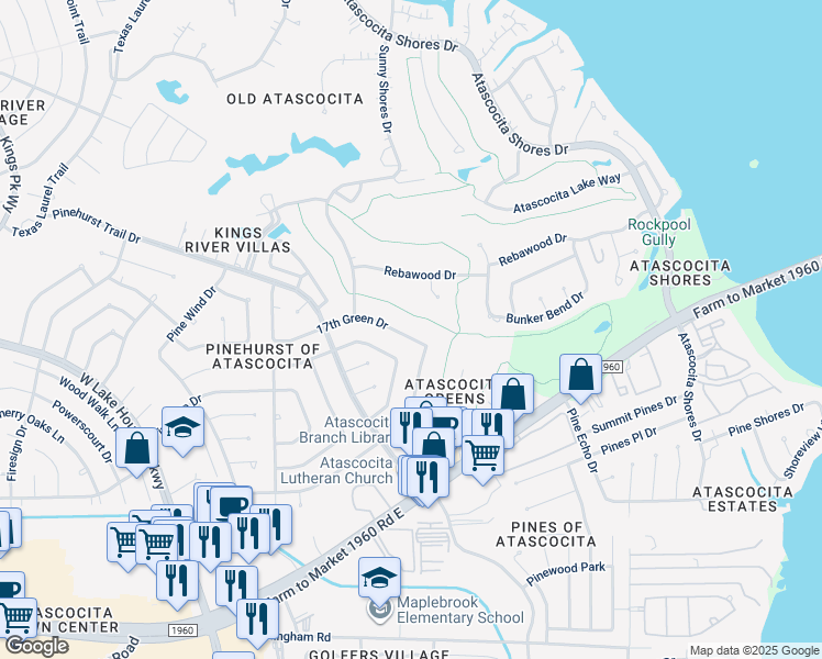 map of restaurants, bars, coffee shops, grocery stores, and more near 20011 Fawn Hollow Court in Humble