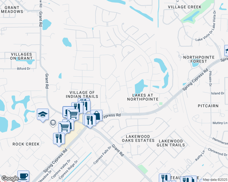 map of restaurants, bars, coffee shops, grocery stores, and more near 13718 Brahman Valley Court in Cypress